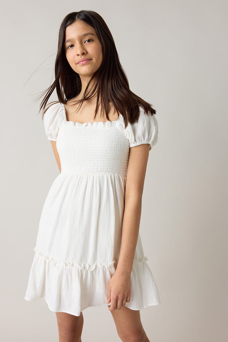 Katherine Gauze Smocked Tiered Dress - White / YS